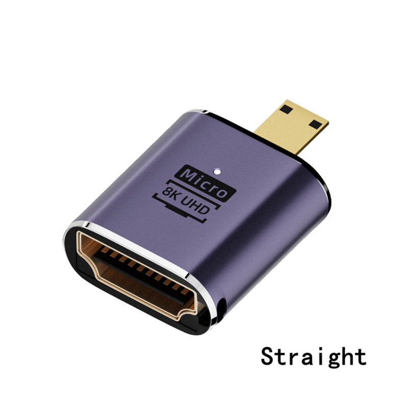 8k 4K 120Hz 270 90 graden schuine adapter Mini Micro naar HDMI-compatibel U-vorm L-type HDMI-splitter Man-vrouw-converter: Zilver