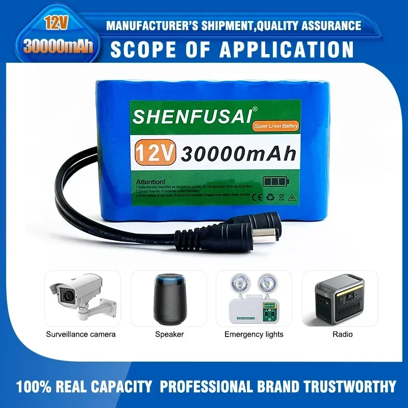 Portable Super 12V 30000mah Battery Rechargeable Lithium Ion Battery Pack Capacity DC 12.6v 30Ah CCTV Cam Monitor + Charger