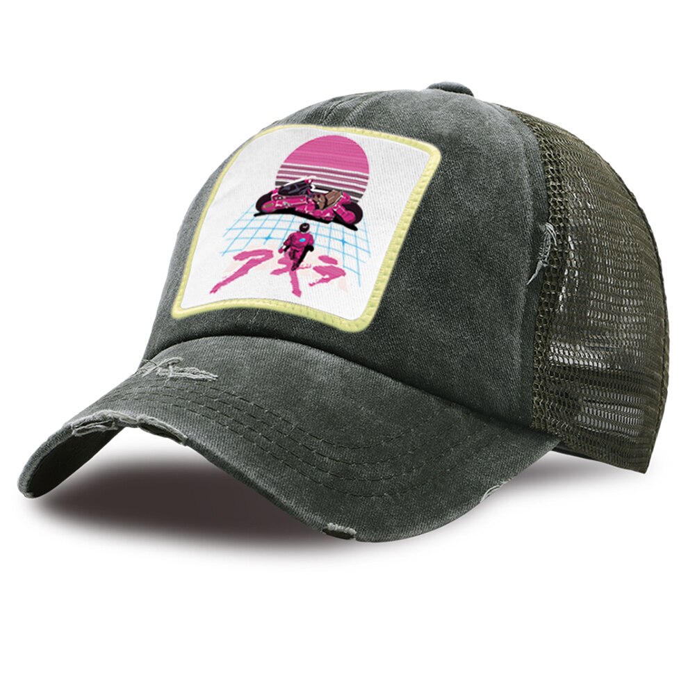 Akira synthwave japan anime baseball hat åndbar casual mesh golf kasketter sport bomuld trucker hatte unisex udendørs snapback cap: Mørkegrøn 6