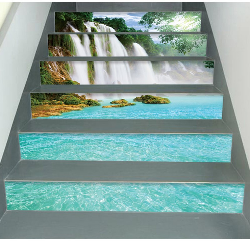 Trappeklistermærker til trappe 3d visuel effekt aftagelige vinyl vægdekaler moderne kunst landskabsbillede boligdekorationer: 2