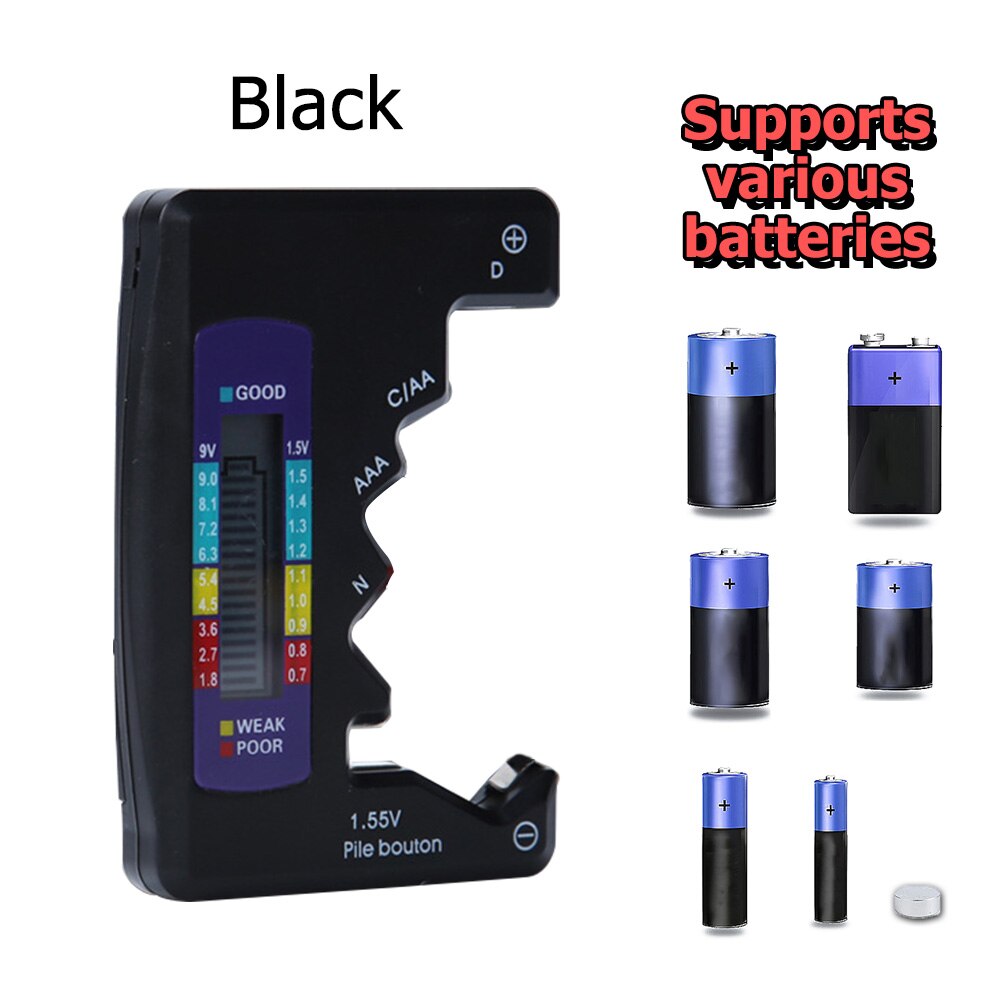 Digital Battery Tester Battery LCD Display Capacitance ABS Portable Diagnostic Universal Tool Check AAA AA 9V/1.5V Button Tester: Type A Black