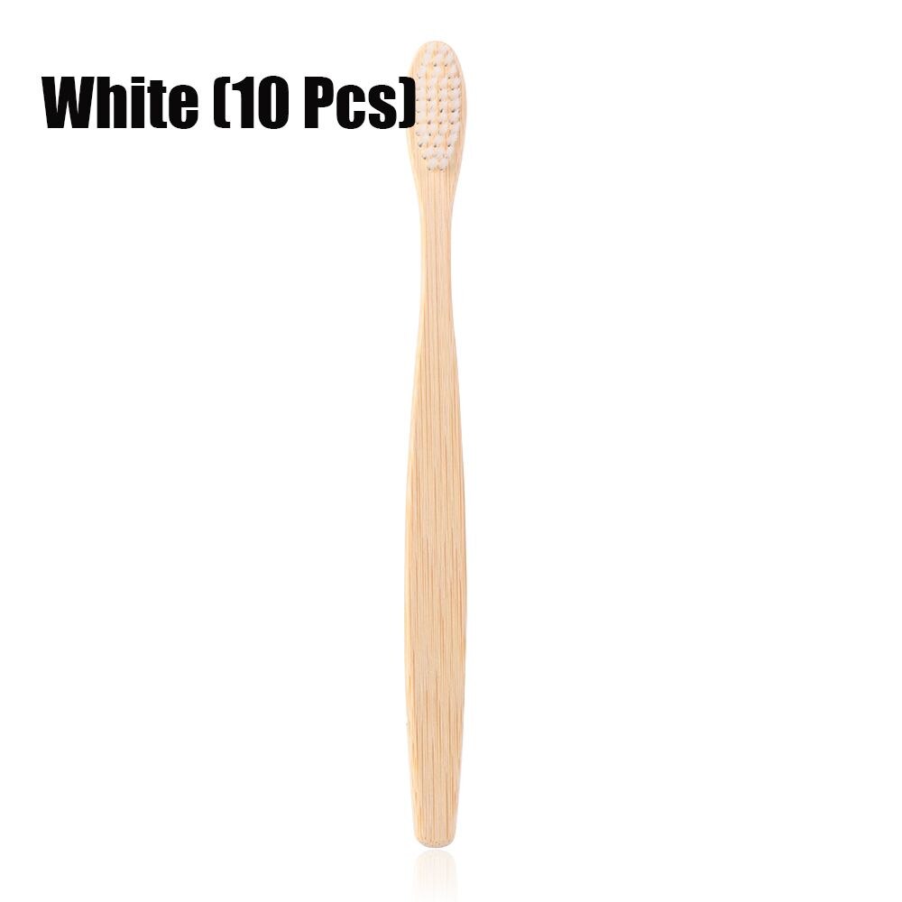 Adult Bamboo Toothbrush Soft Fibre Hair Wooden Teeth Brush Rainbow Multi-colors Eco-Friendly Oral Care Bamboo Products: White (10 PCS)