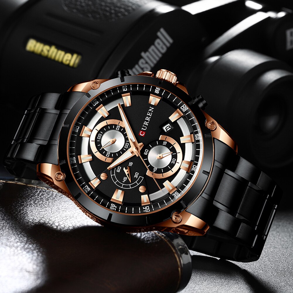 Relojes CURREN de lujo para hombre, Correa deportiva de acero inoxidable, cronógrafo, reloj de pulsera de cuarzo con fecha automática, reloj Masculino