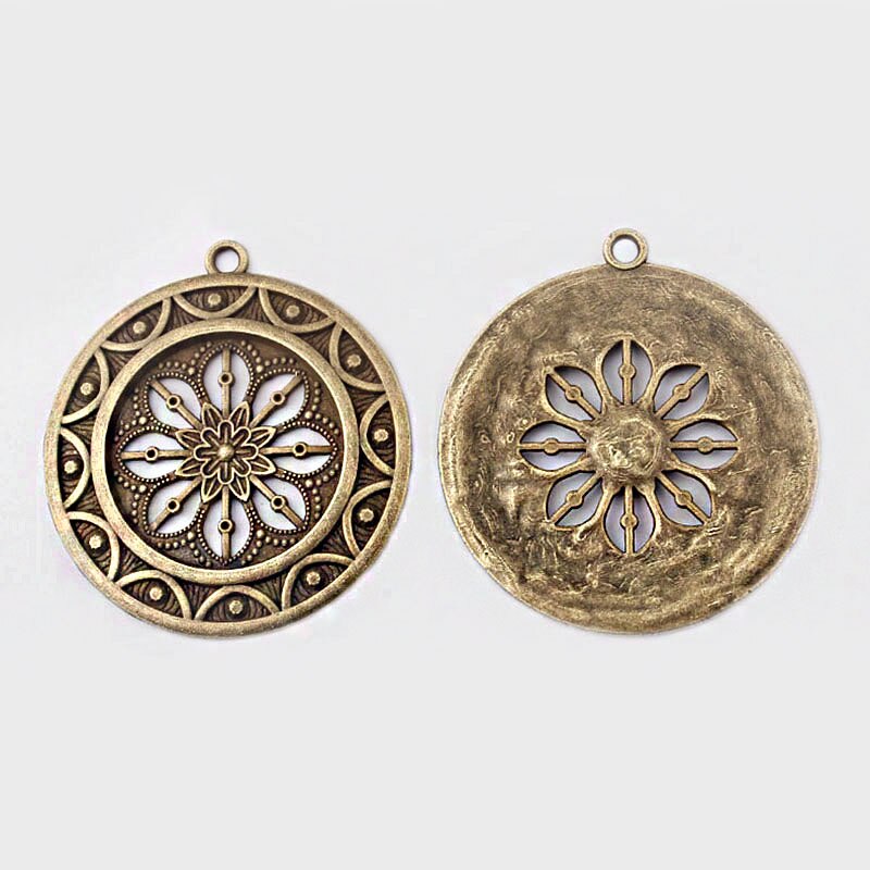 2 stk bronze patina verdigris charms åben mandala mønster halskæde vedhæng til halskæde smykker gør fund