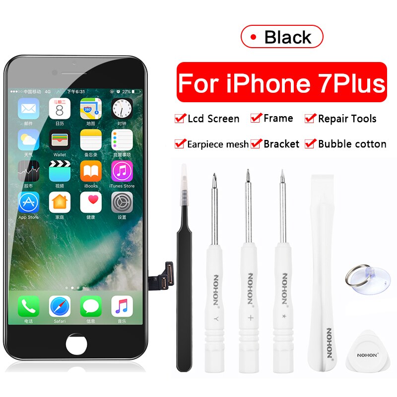 NOHON-Pantalla táctil LCD para teléfono móvil, reemplazo del digitalizador HD y 3D con ensamble AAAA para iPhone 6 6S 7 8 Plus X XS XR: For 7Plus Black