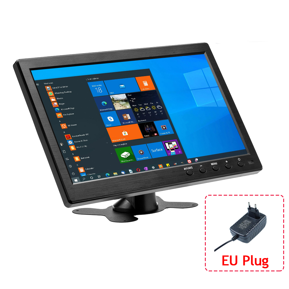 Podofo-Monitor LCD HD portátil de 10,1 pulgadas, Mini TV y pantalla de ordenador, entrada de vídeo de 2 canales, Monitor de seguridad con altavoz, HDMI, VGA,BNC,AVI: Marrón