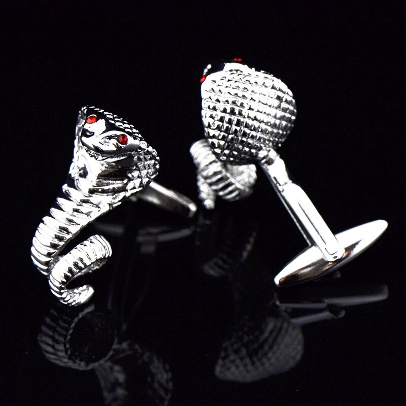 Novelty Cufflinks Silver Color Animal Snake Crystal Cuff Links Shirt Cufflinks for Mens Jewellery