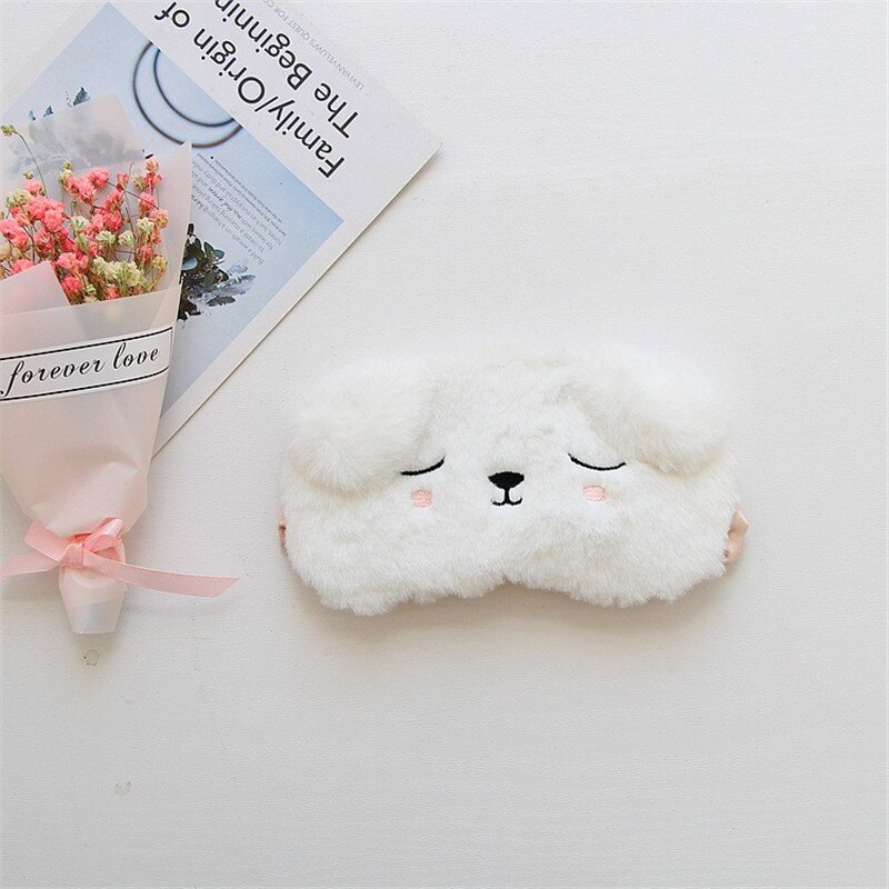 1 pièces mignon dessin animé chat blanc chien oeil masque lunettes de voyage ombrage sommeil sieste yeux masque ombre ombre couverture Patch oeil soin outil: B