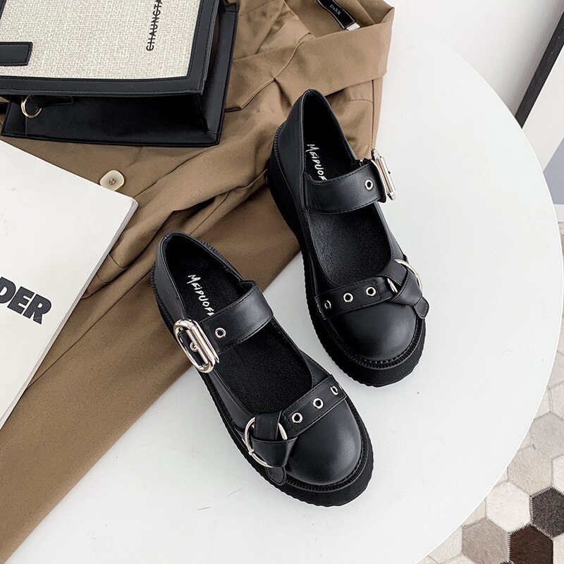 Zapatos coreanos informales Oxfords para mujer, zapatillas femeninas de punta redonda, boca poco profunda que combinan con todo, calzado plano negro para mujer, zuecos