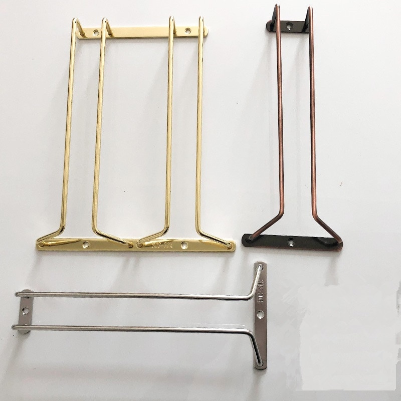 27CM Gold Wire Hanging Rack Under Cabinet Stainless Steel Stemware Hanging Cup Holder Single Row Bronze Kitchen Accessories
