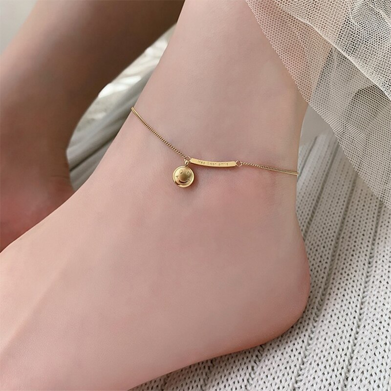 Meyrroyu Roestvrij Staal Gouden Kleur Glimlach Enkelband Trendy Joker Eenvoudige Arc Enkelbanden Voor Vrouwen Mode-sieraden Tornozeleira