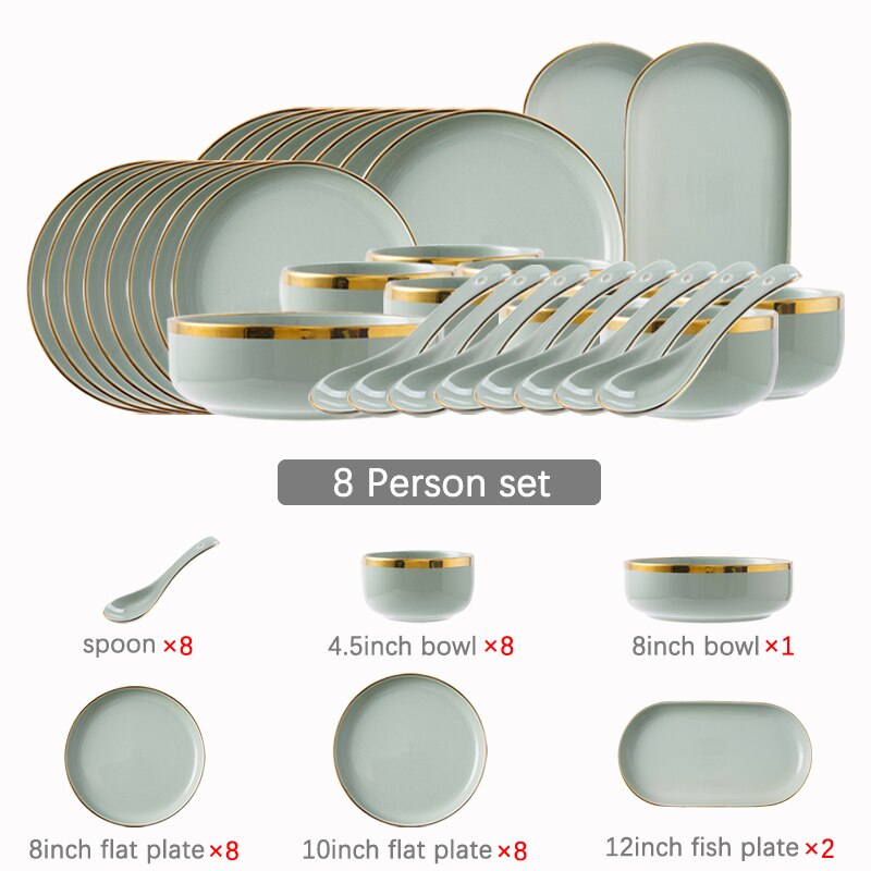 Tableware Set Dishes Dinner Plates Steak Food Dessert Plate Green Salad Soup Bowl Plates and Bowls Set for Family Hotel