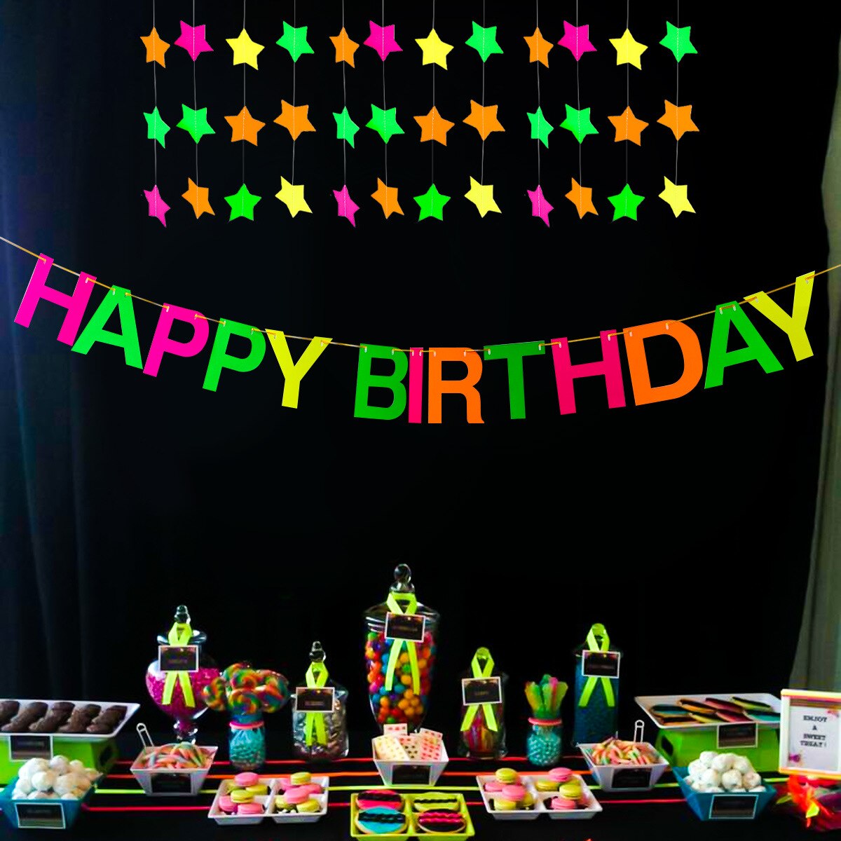 4m Leucht Girlanden Fluoreszierende Geburtstag Papier Banner glühen Party Liefert Nacht Party Foto Requisiten Glücklich Geburtstag Party Dekor