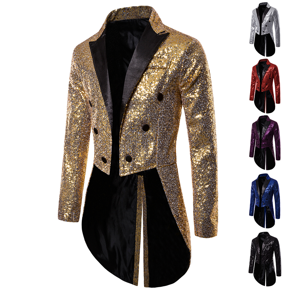 Traje de hombre con botones de lentejuelas redondas, esmoquin, espectáculo de escenario, presentador de boda, Festival de baile, celebración, cena, ropa informal para hombre, abrigo para hombre