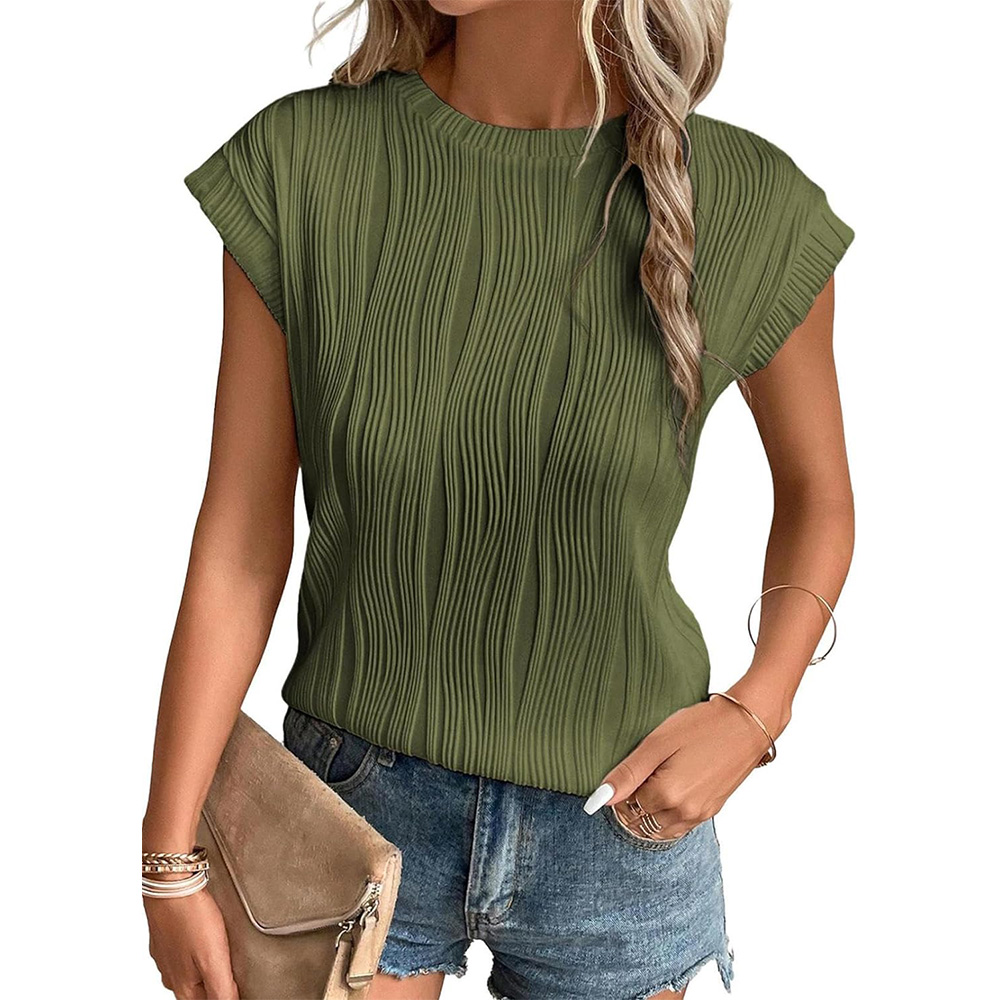 Womens Short Sleeve Textured Tops Crewneck Knit Solid Loose Casual Basic T Shirts Tee Blouses: XL / army green