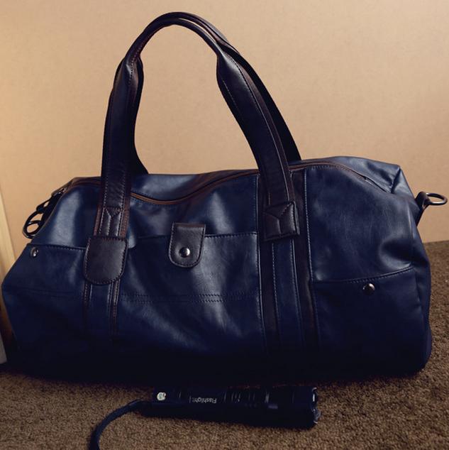 Pu læder mænds rejsetasker afslappet skuldertaske mærke mænd messenger taske håndtaske tote rejsetasker vintage sac de voyage: Blå