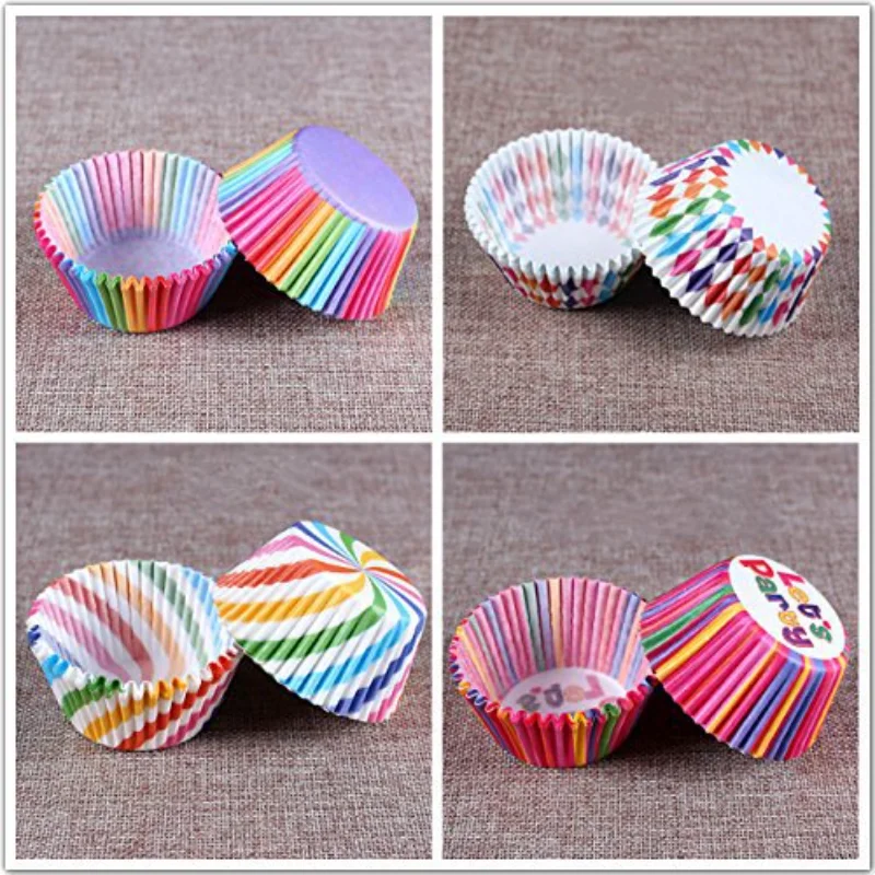 100 Stück Regenbogen Kuchen Papier Futter Tasse Kuchen Deckel Backform Muffin Kasten Tasse Gebäck Dekoration Werkzeug Küchen zubehör