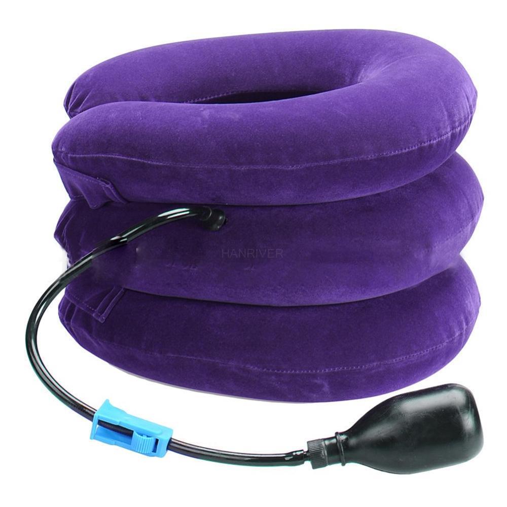 Collier gonflable cou vertèbre cervicale Traction dispositif de renfort souple maux de tête tête dos épaule cou douleur cou tracteur Massage: purple
