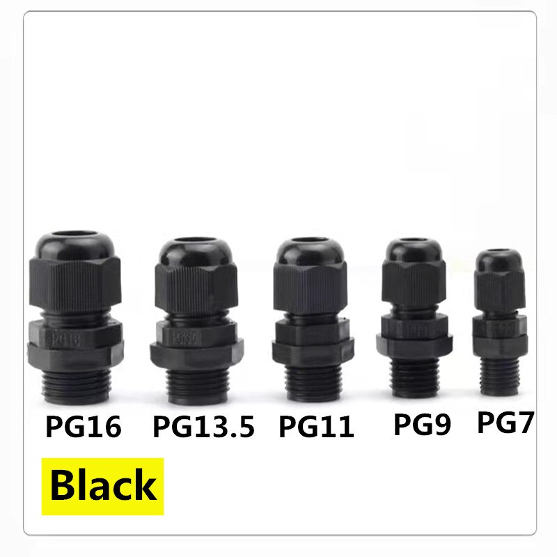 Cable impermeable glándula 1 Uds cable de entrada IP68 PG7 para 3-6,5mm de PG9 PG11 PG13.5 PG16 PG19PG21PG25/nylon negro conector de plástico