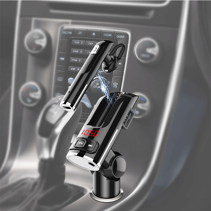 Handsfree Cigarette lighter Bluetooth 5.0 Car Kit FM Transmitter Audio Music Receiver Adapter USB Quick Charger LED Display