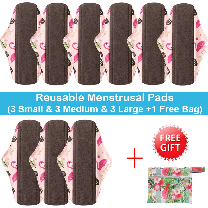 10 stk (3s+4m+3l) genanvendelige bambus kul bind bind menstruationsbind vaskbart trusseindlæg feminin hygiejne barsel med en taske: Wsd 28