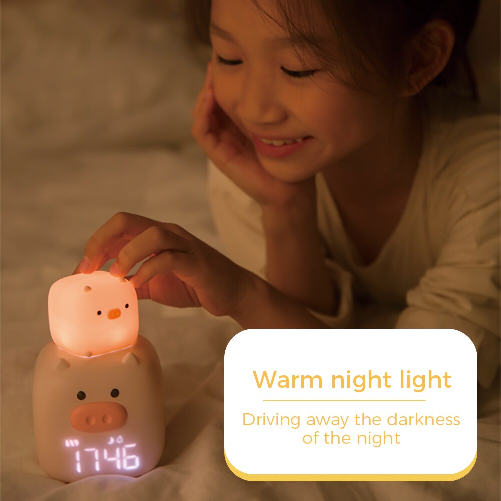 Wekker Night Lamp Voice Control Led Digitale Klok Elektronische Bureau Tafel Klok Leuk Varken Voor Kinderen Kids Thuis Decoratie