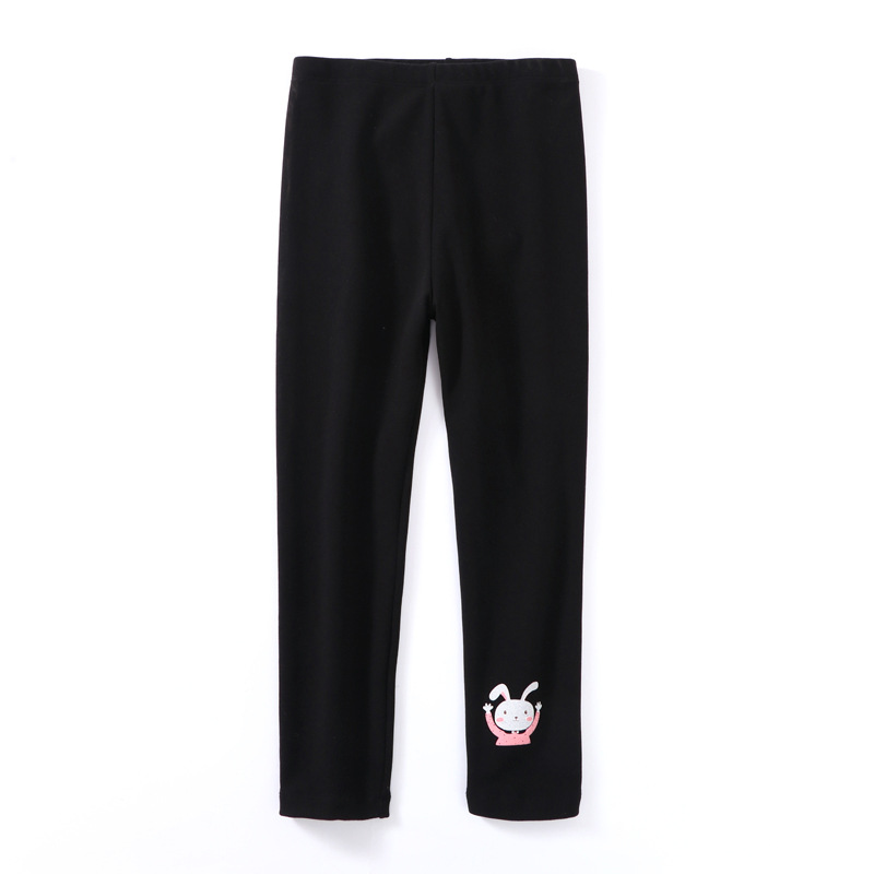 Kids Girls Leggings Spring Autumn Cartoon Rabbit Pattern Long Tight Pants for Children: Black / 130