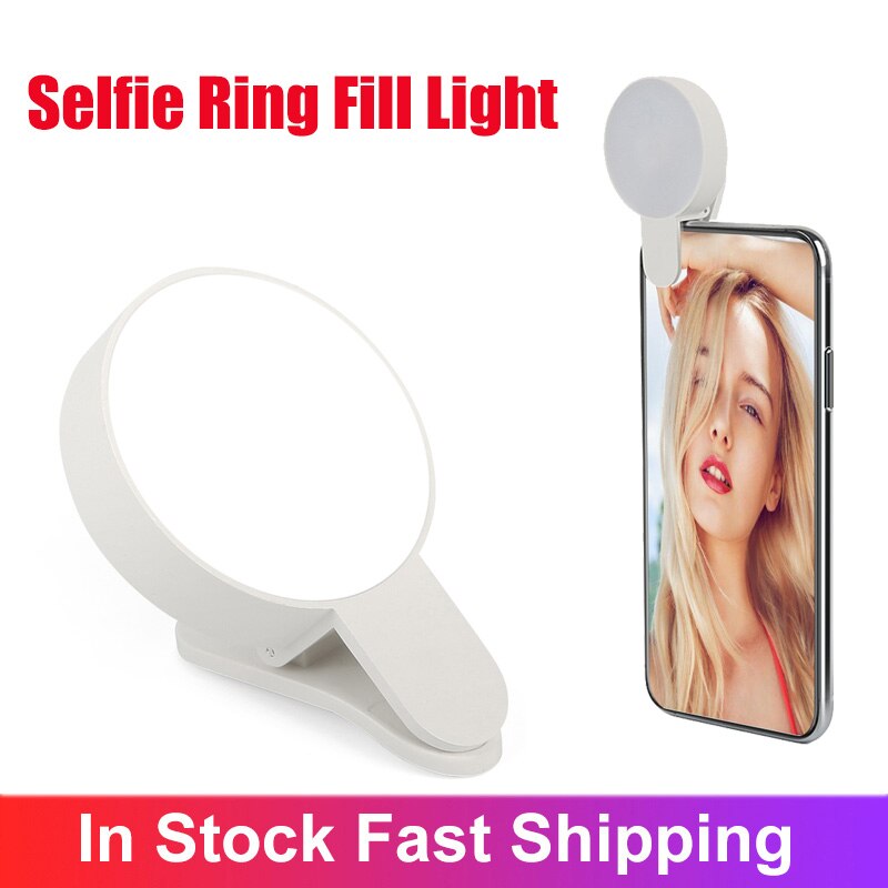 Selfie Led Ring Licht Invullen Draagbare Mobiele Telefoon Selfie Lamp 3 Niveaus Verlichting Lichtgevende Ring Met Clip Voor Telefoon Camera foto