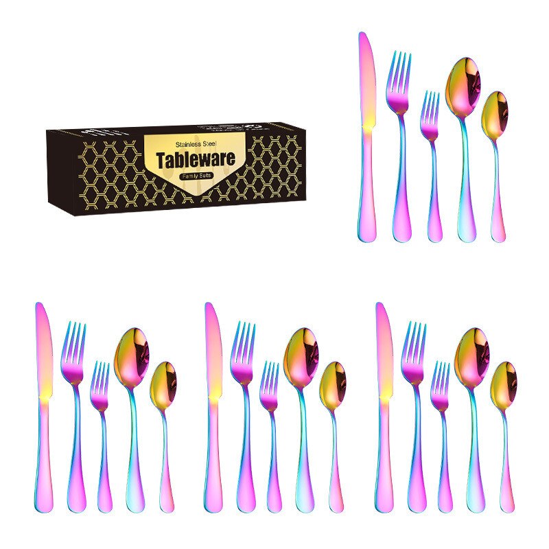 20PC Stainless Steel Cutlery, Mirror Polished Western Cutlery Set Golden Color Steak Cutlery Exquisite Cutlery Set: Colorful