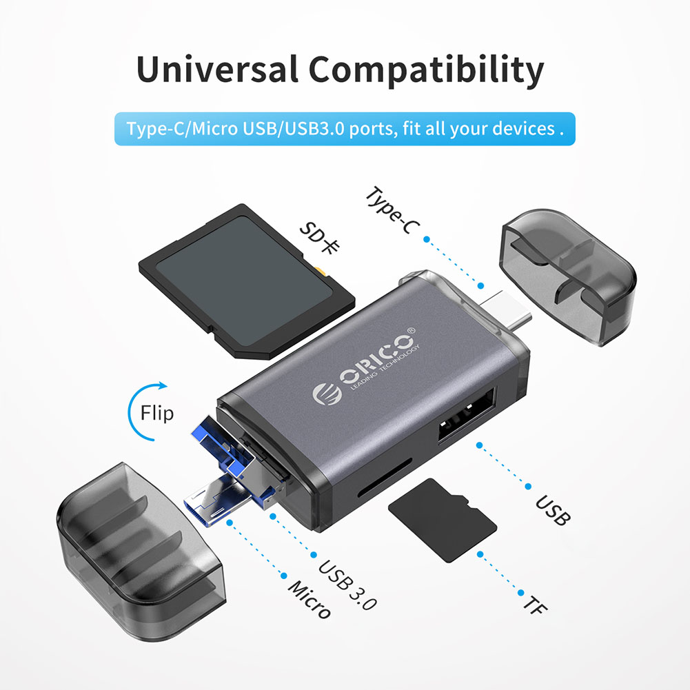 ORICO-lector de tarjetas 6 en 1, USB 3,0, 2,0, tipo C a SD, Micro SD, adaptador TF, OTG inteligente, lector de tarjetas de memoria SD para ordenador portátil: USB3.0