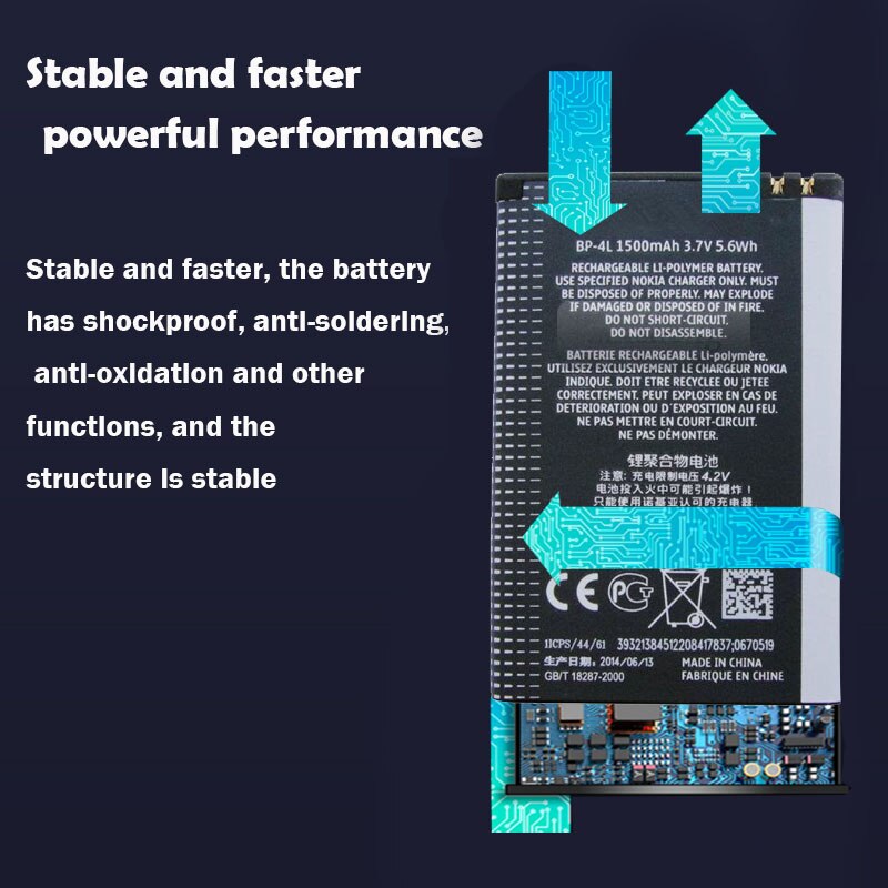 BP-4L 1500mAh Replacement Smart Phone Li-ion Battery For Nokia E61i E52 E55 E6 E63 E71 E72 E73 E90 E95 6650F 6650T 6760 N810 N97