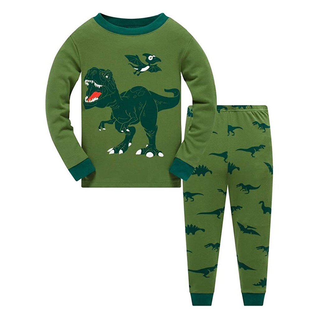 Pyjamas pour enfants pyjamas de noël enfant en bas âge enfants garçons pyjamas coton dinosaure vêtements de nuit t-shirt hauts pantalons ensemble enfants choses: Green / 5-6 Y