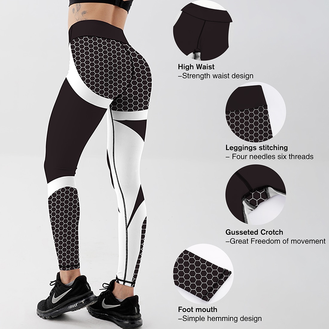 mesh mønster skrive ut leggings Fitness leggings til kvinner sportslig trening leggins elastisk slank svart hvit bukser Fitness