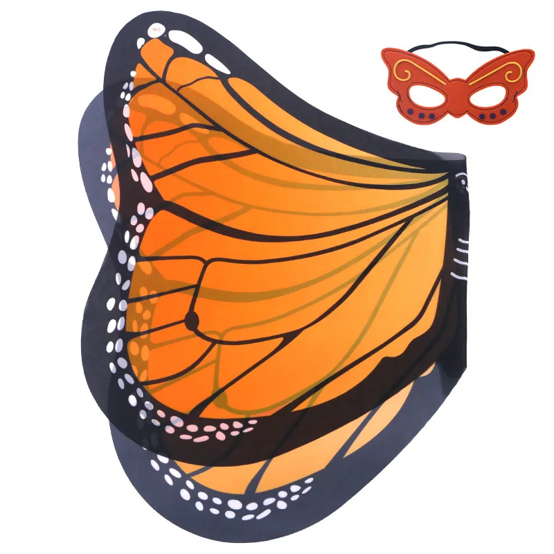 Rainbow Butterfly Wings Cape Shawl Fairy Ladies Dance Costume Adult Monarch Butterfly Cape Halloween Child Butterfly Wings: Orange