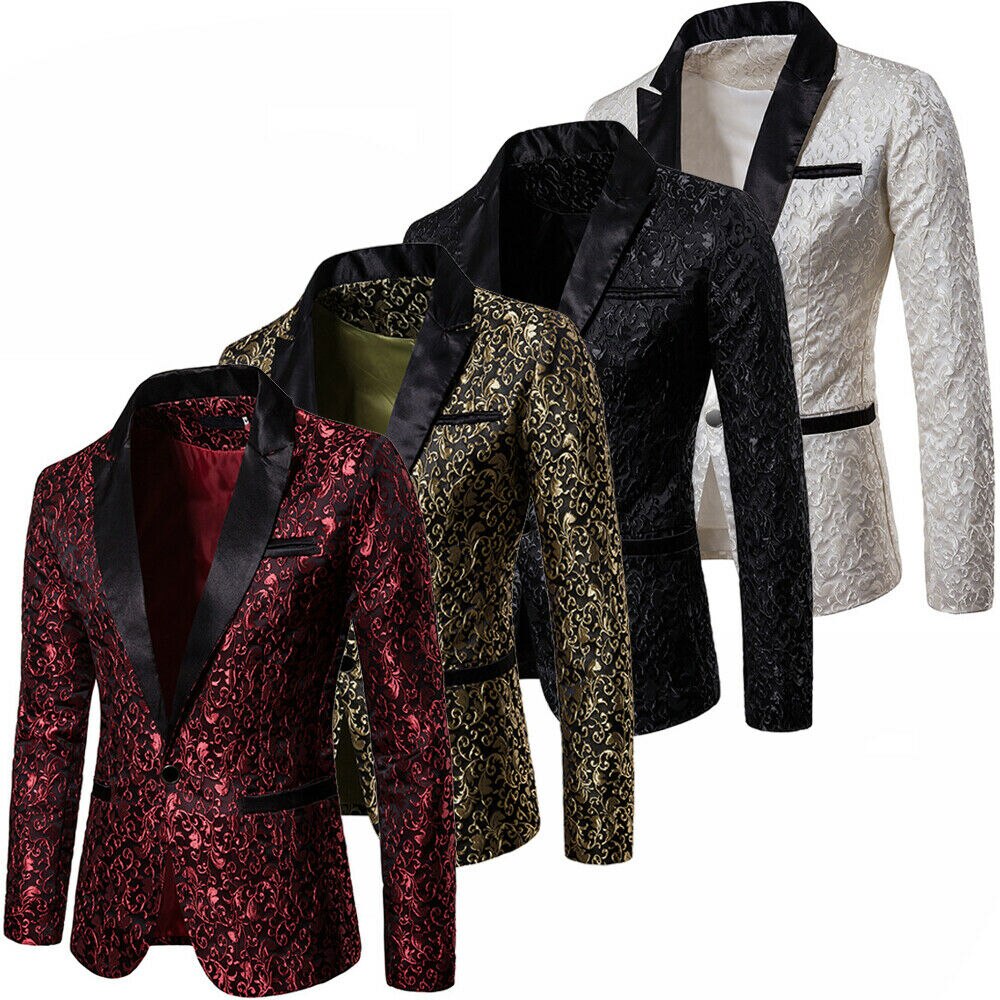 Sammet silver kavaj herr paisley blommiga jackor vinröd gyllene scen kostym jacka bröllop herr kavaj plus storlek s -2xl