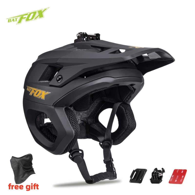 BATFOX 3/4 casco MTB todoterreno bicicleta ciclismo deportes carreras cuesta abajo casco de seguridad casco para hombres casco de ciclismo: M / Negro