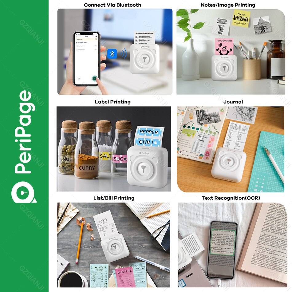 PeriPage A6 Portable Thermal Bluetooth Printer Picture Photo Mini Label Sticker Wireless Printer for Android IOS Paper Rolls