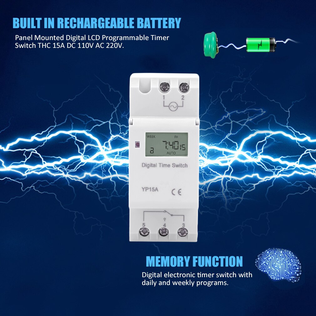 Montato A pannello Digitale LCD Timer Elettronico Timer Programmabile Interruttore di Batteria Al Litio Powered Digital Timer THC 15A AC 220V