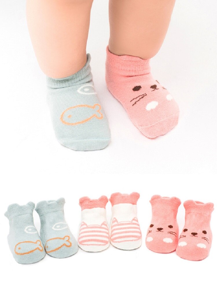 3 Pairs/Lot Baby Socks With Grip Kids Cute Stereo Animal Cartoon Loose Toddle Boys Girls Anti Slip Socks Floor Crawling Socks