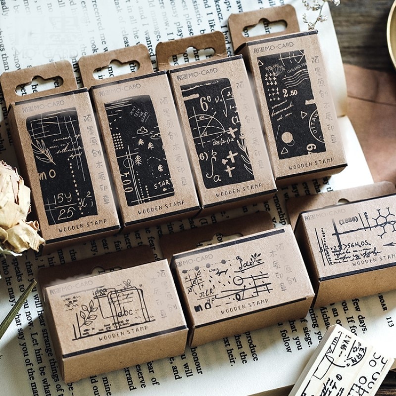 8 patronen wiskunde vergelijking op bord scrapbooking houten postzegels hobby DIY planner hobby decoratieve ambachtelijke houten stempel
