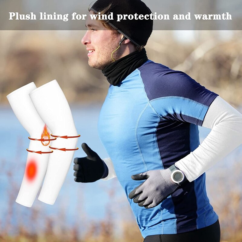 4 Pcs Thermal Arm Warmer Compression Arm Sleeve for Men Women Winter Outdoor Activities Cycling Basketball