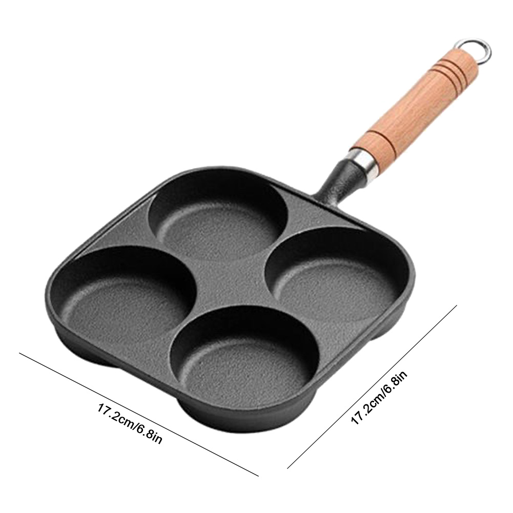 5-ronde gaten eierkoekenpan gietijzeren kookgerei pannenkoekpan creatieve ontbijtgrill kookpot voor gasfornuis inductiekookplaat: Rood