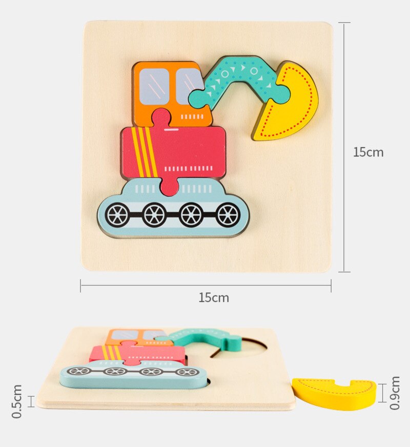 Cartoon Colorful Animal Traffic Wooden 3D Puzzle Kid Early Educational Brain Teaser Tangram Development Toys For Children Jigsaw