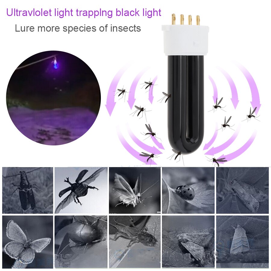 Tubo de luz antimosquitos de 4 pines, luz negra UV 2G7, 365nm, luz ultravioleta de repuesto, lámpara antimosquitos, trampa,