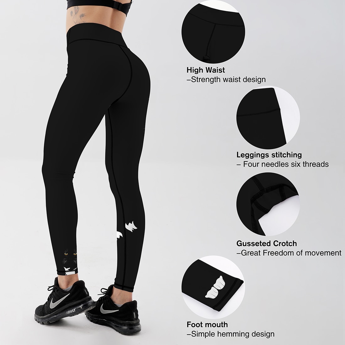 Autumn Style Digital Printed Leggings Sport Lovely Black Cat Pattern Slim Workout Polyester Leggings