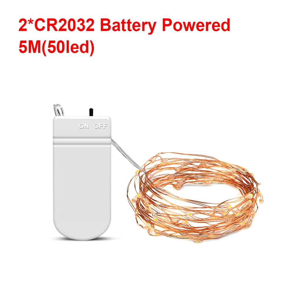 2m 5m 10m kobber julelys batteridrevne guirlande street led string navidad havebryllup dekorationer noel guirnalda: 5m cr2032 / Varm hvid