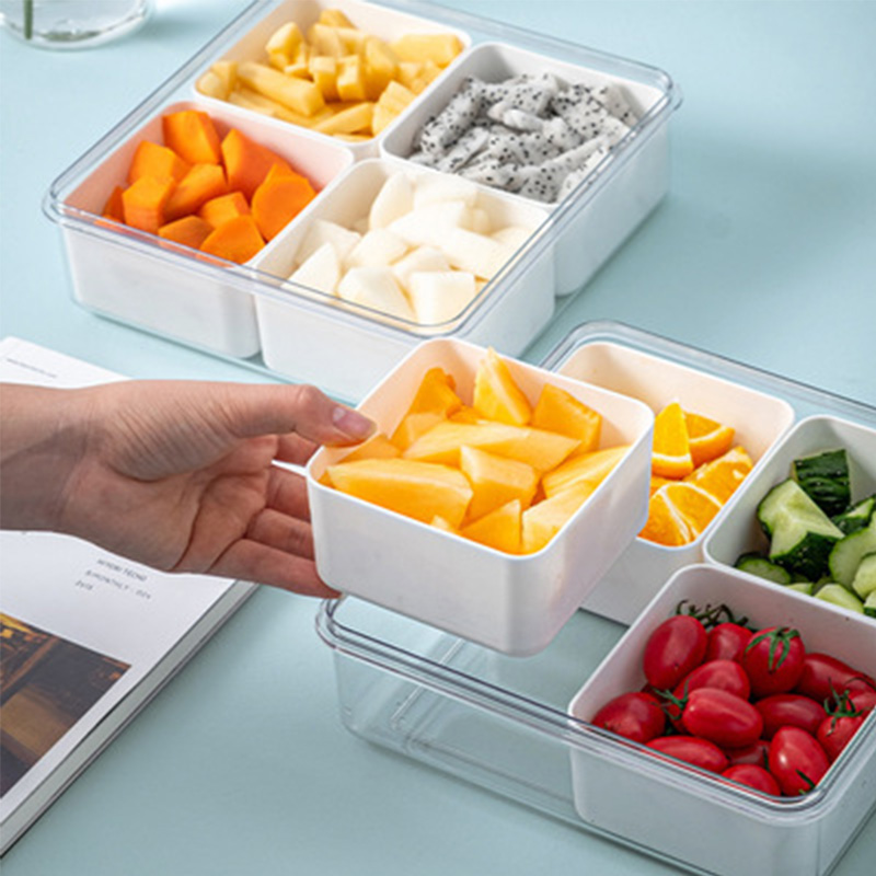 Snack Tray Dried Fruit Box Living Room Fruit Plate Transparent Partitioned Fruit Vegetable Storage Box Multi Fresh-keeping Box