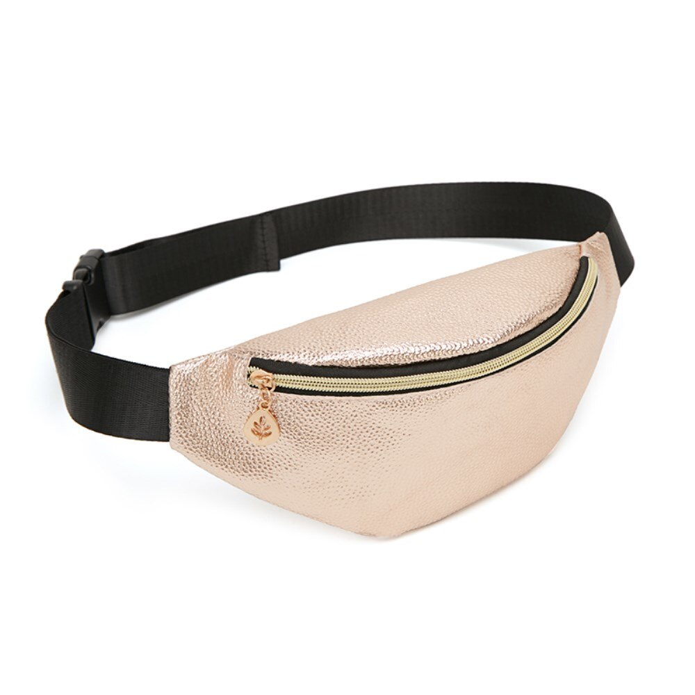 Neue Frauen Taille Fanny Pack Mädchen Feste PU Leder Einstellbare Gürtel Zipper Taille Tasche Lässig Brust Tasche Litschi Getreide: Gold