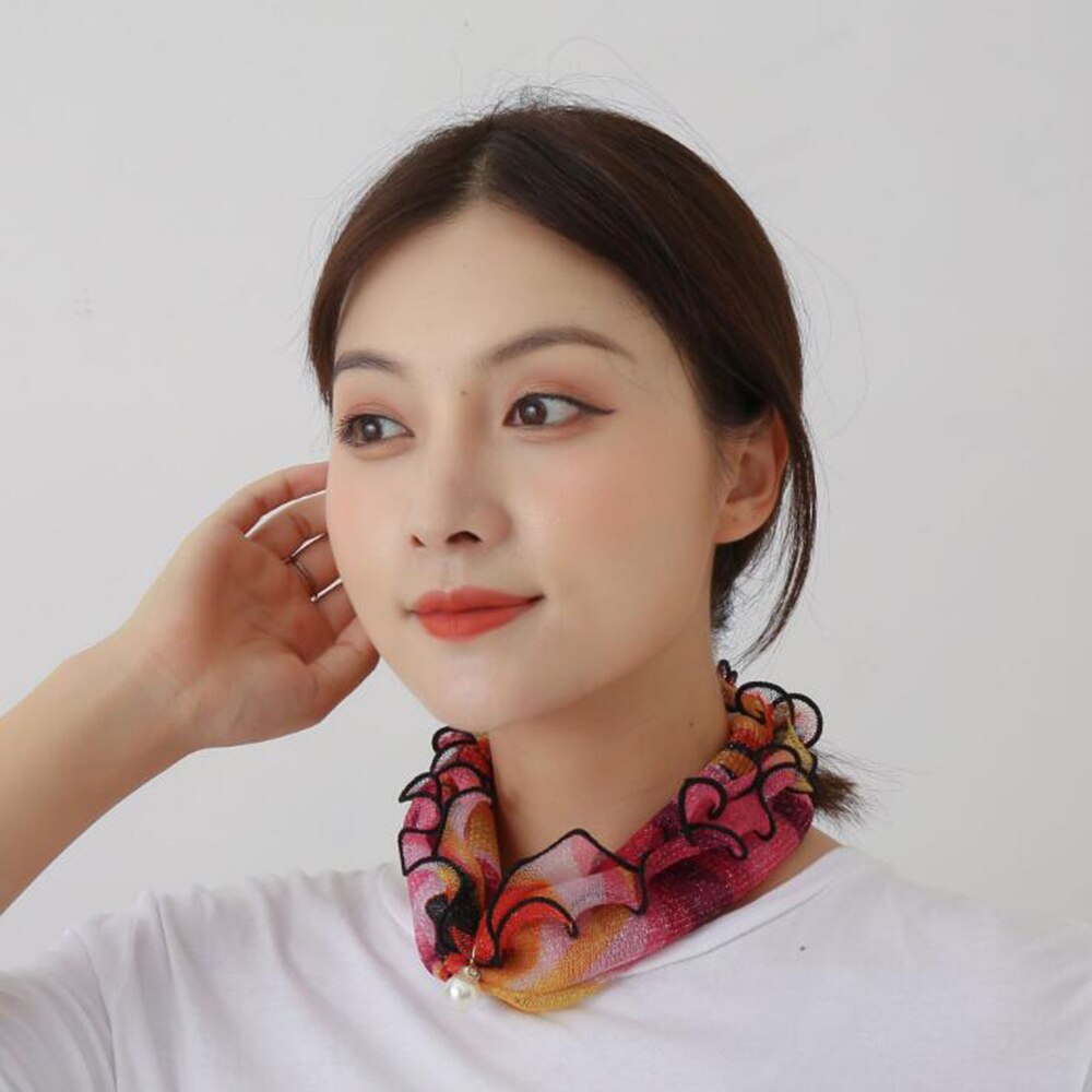 Floral Neck Ring Scarf Chiffon Collar Tie Women Muslim Hijab Hat Indian Turban Solid Lady Office Neckerchief Skinny Hair Scarves: 15