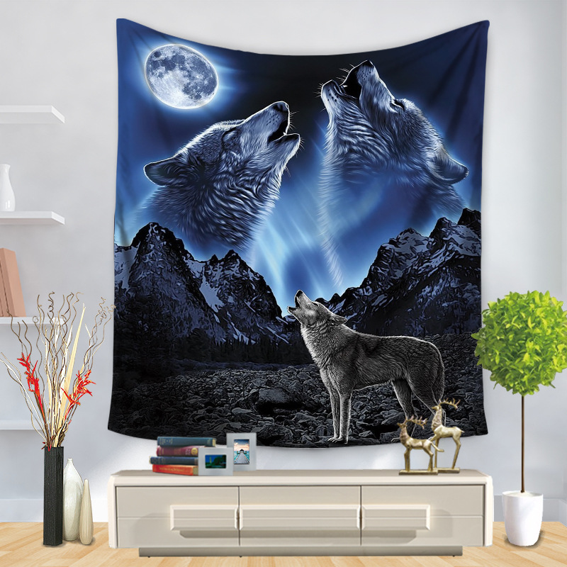 Tausta seinälle roikkuu tribal animal lakanat wolf tapestry kodin sisustus rantamatto eläimet susi tapestry
